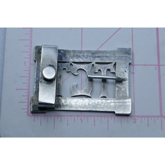 Antique Ornate Silver on Copper Belt Buckle With Initials. Pebbled Finish & Flow